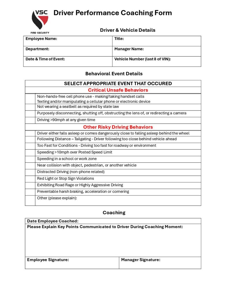 Driver Performance Coaching Form