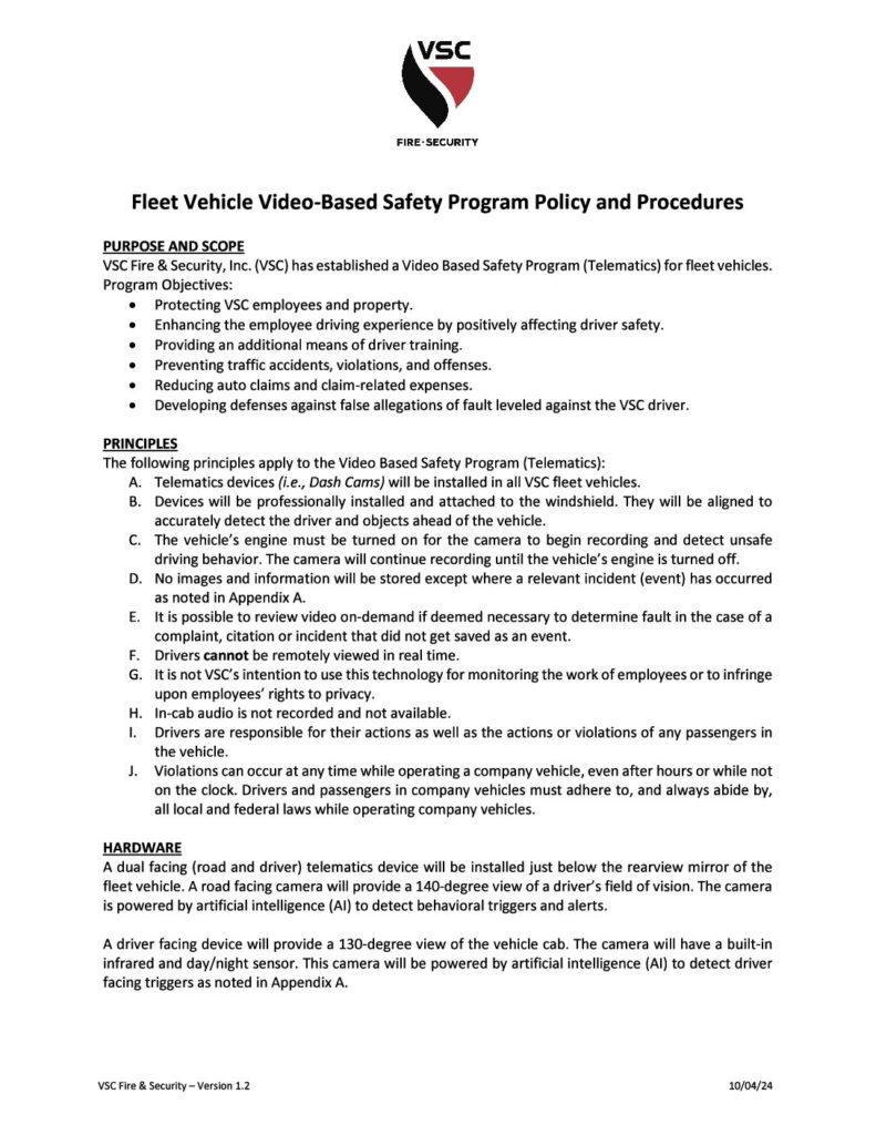 Fleet Vehicle Video-Based Safety Program Policy and Procedures