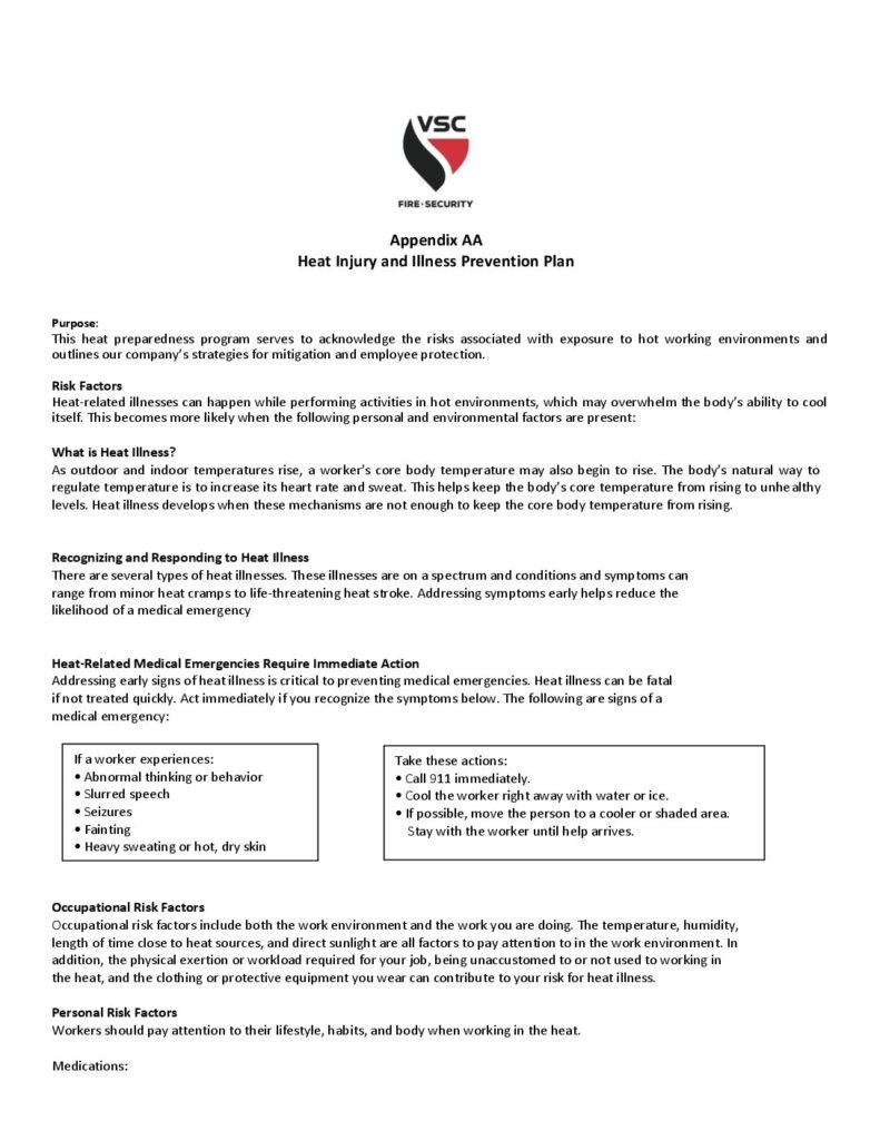 APPENDIX AA. Heat Injury and Illness Prevention Plan